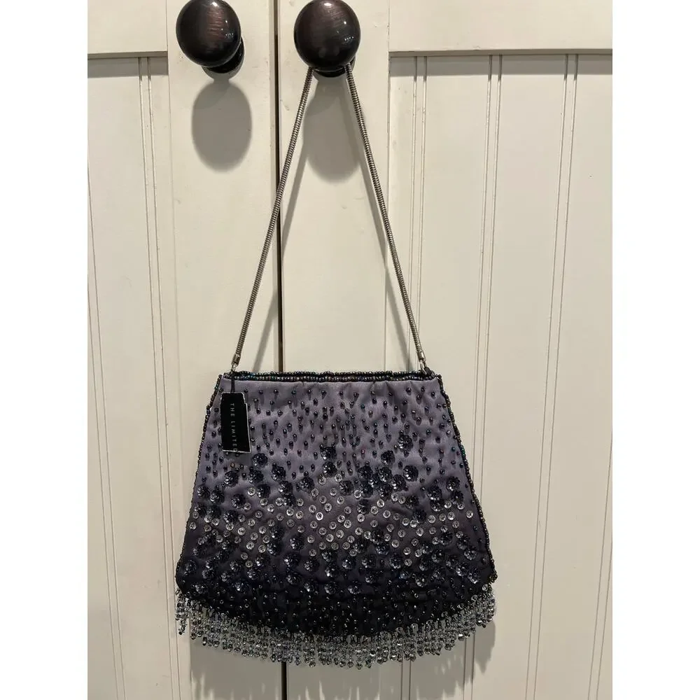 NWT The Limited Women’s Embellished Beaded Ombre Evening Bag Gray Party‎